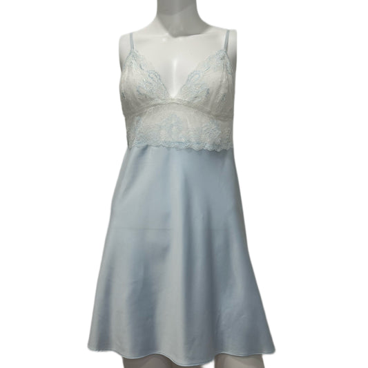 Baby Blue Lace-Trim Satin Nightgown